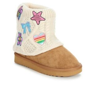 Steve Madden Frosty Kids Boot with Cream Knit Cuff and Patch Accents